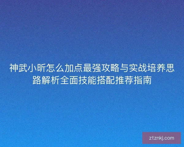神武小昕怎么加点最强攻略与实战培养思路解析全面技能搭配推荐指南